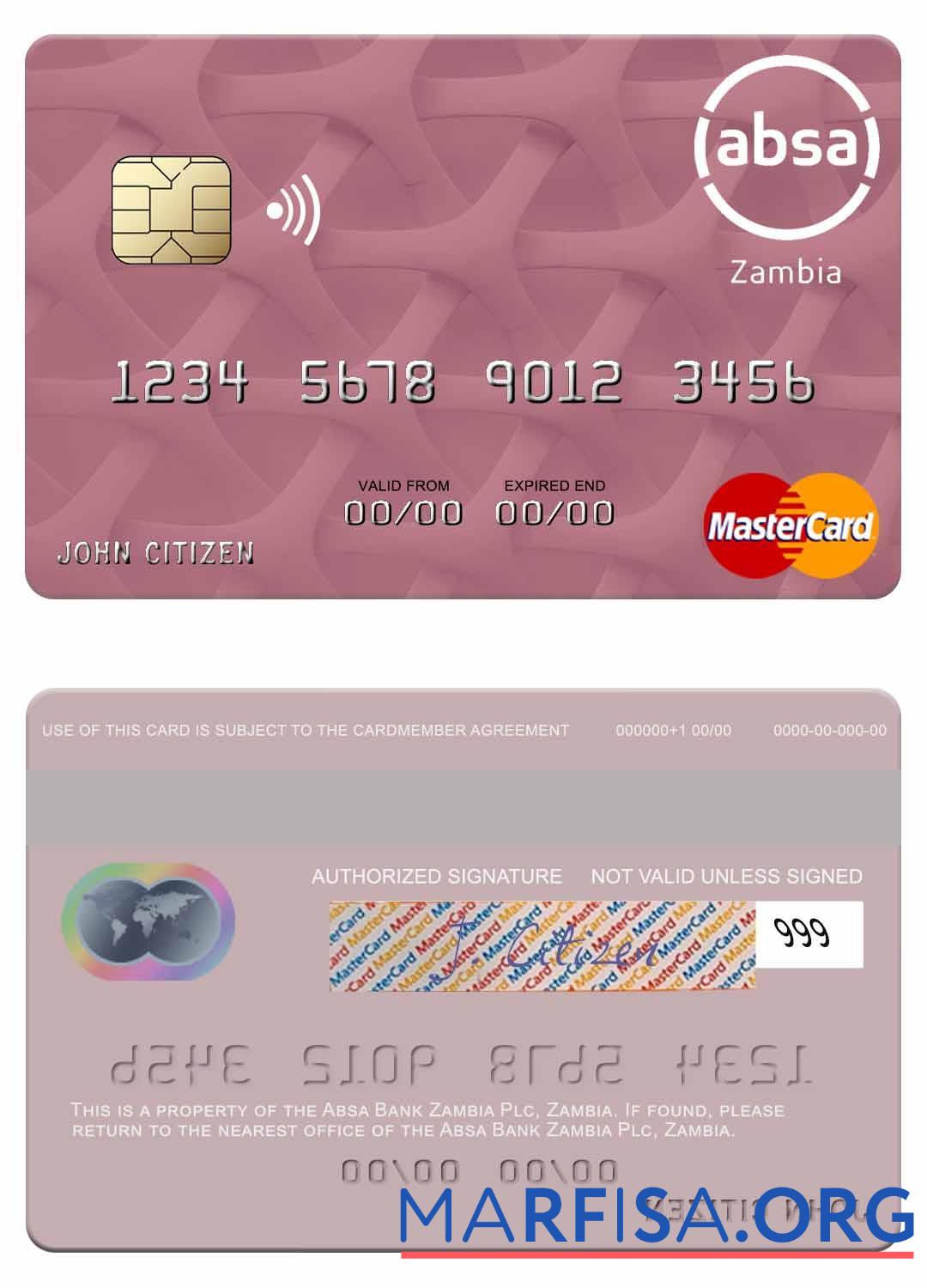 Blank Zambia Absa Bank Zambia Plc mastercard real example